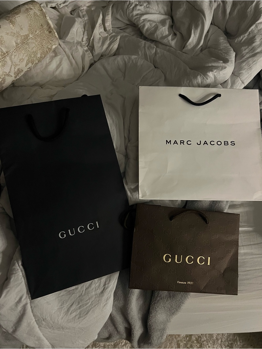 Gucci Dark Brown and Black Logo Shopping Bags